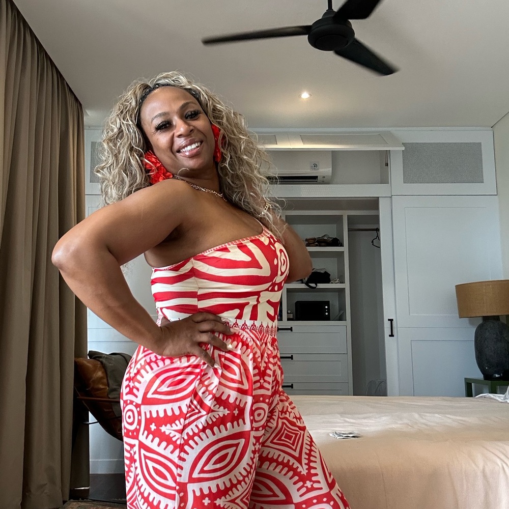Flaxmaker Burnt Orange and White Patterned One Piece Swimsuit and Pants